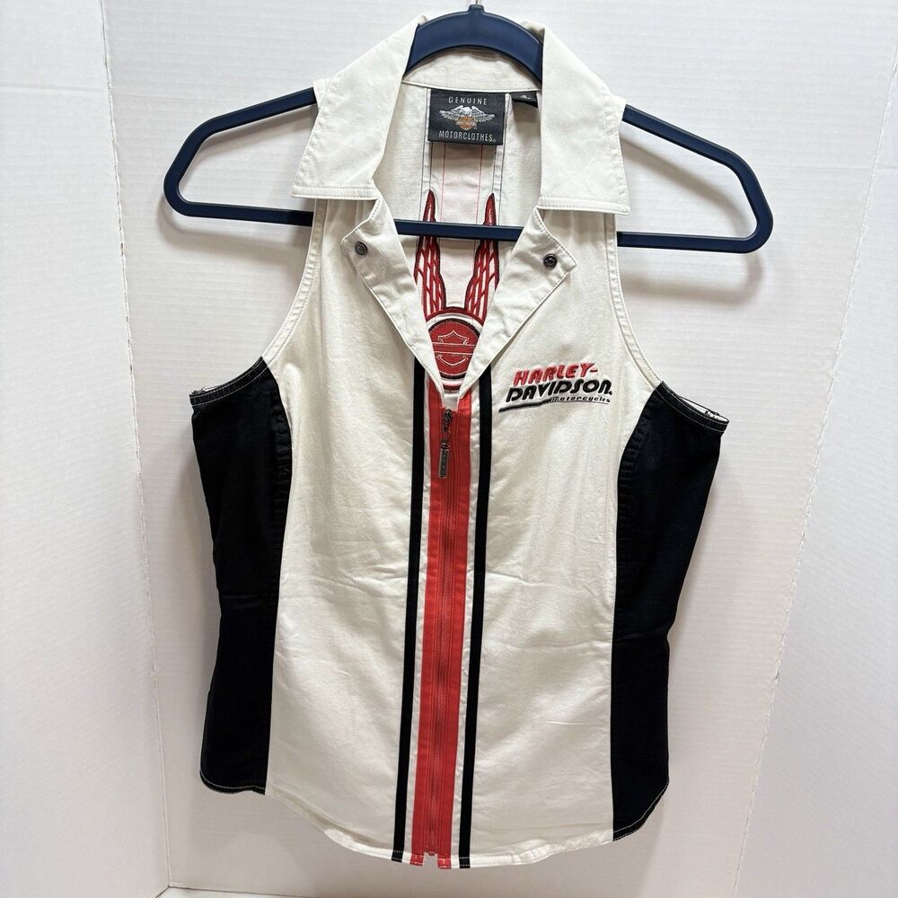 HARLEY-DAVIDSON Women’s ZipUp Vest/Tank Embroidered Off-White Tailored Cut Small